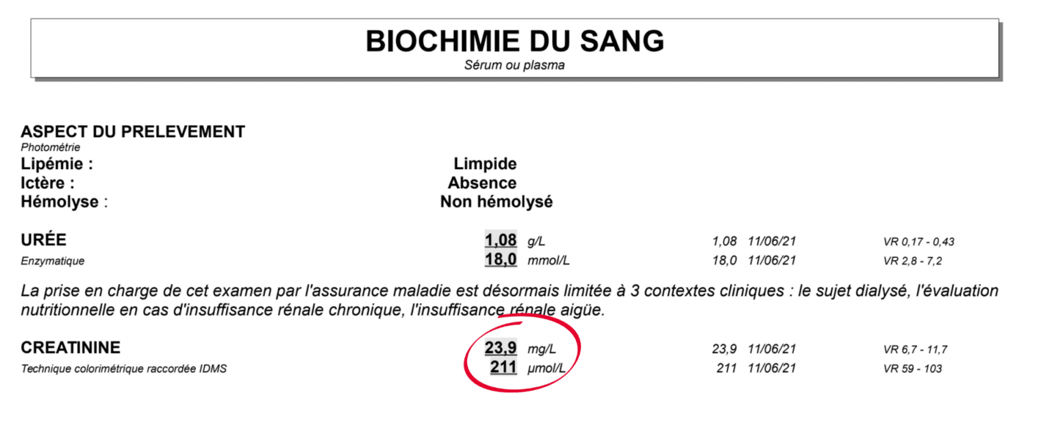 Fonction rénale, DFG, Créatinine , l